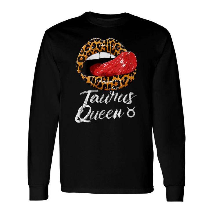 Taurus Queen Zodiac Sign With Leopard Print Juicy Lips Long Sleeve T-Shirt