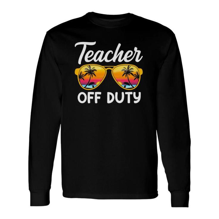 Teacher Off Duty Sunglasses Beach Sunset Palm Trees School Teaching Long Sleeve T-Shirt