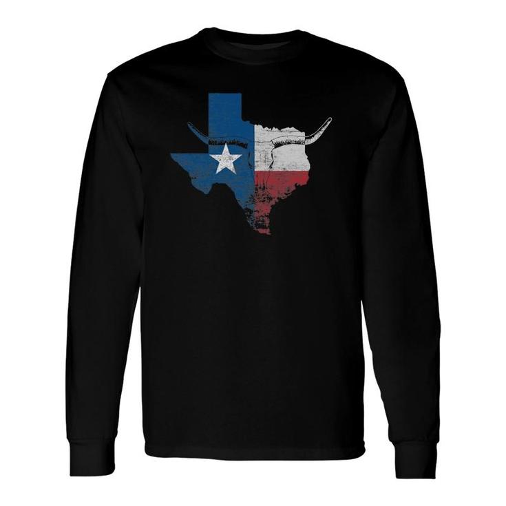 Texas Flag Vintage Texas Flag Longhorn Skull Retro Tx Long Sleeve T-Shirt T-Shirt