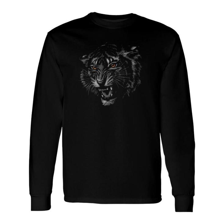 Tiger Love Head Portrait Black Background Theme Wild Animal Long Sleeve T-Shirt T-Shirt