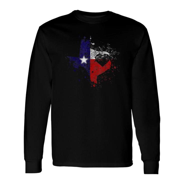 Tx State Tee Distressed Retro Home Heart Texas Map Flag Long Sleeve T-Shirt