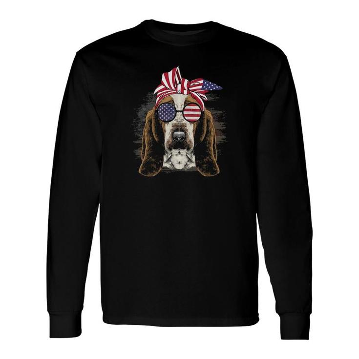 Usa American Flag Basset Hound Dog Sunglasses 4Th July Long Sleeve T-Shirt