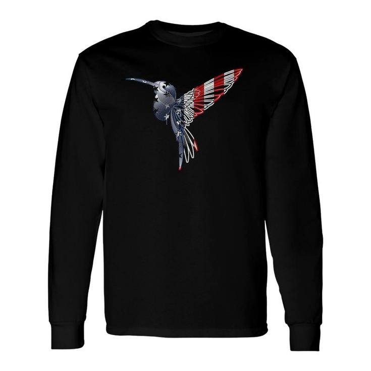 Usa American Flag Dot Art Cute Bird Hummingbird 4Th Of July V Neck Long Sleeve T-Shirt