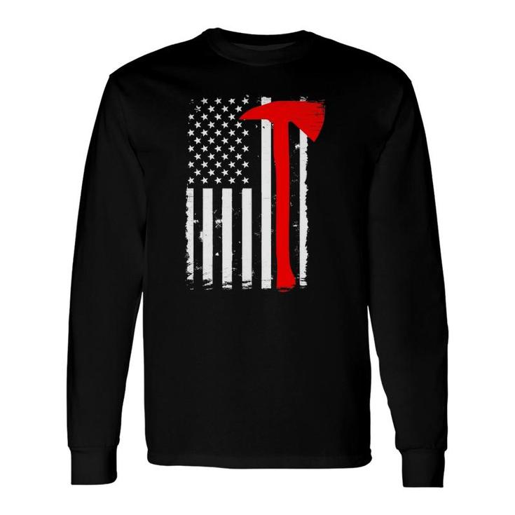 Usa Flag Axe Vintage Firefighter Thin Red Line Fireman Long Sleeve T-Shirt T-Shirt