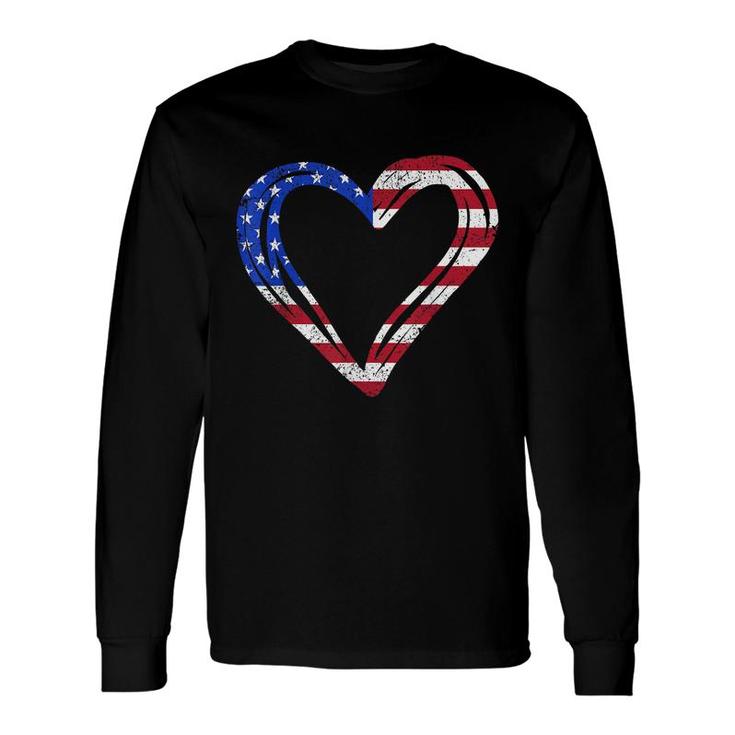 Usa Flag Heart American Patriotic Armed Forces Memorial Day Long Sleeve T-Shirt