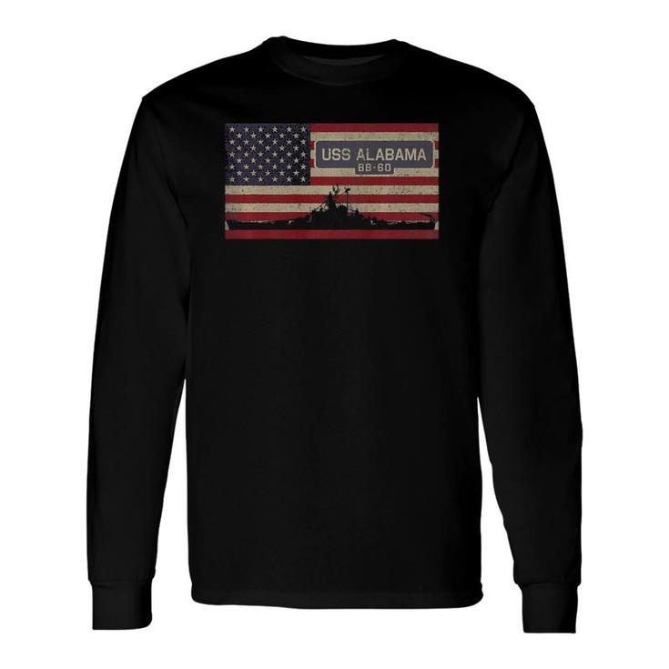 Uss Alabama Bb-60 Battleship Usa American Flag Long Sleeve T-Shirt