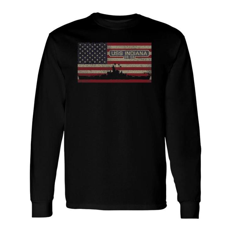 Uss Indiana Bb-58 Ww2 Battleship Usa American Flag Long Sleeve T-Shirt
