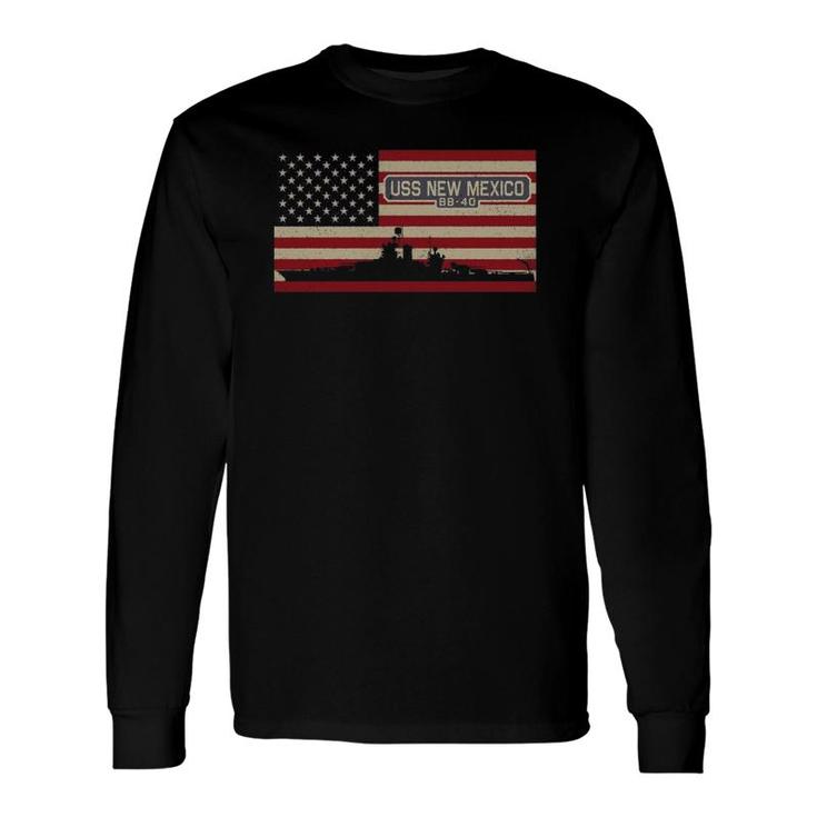 Uss New Mexico Bb-40 Battleship Usa American Flag Long Sleeve T-Shirt