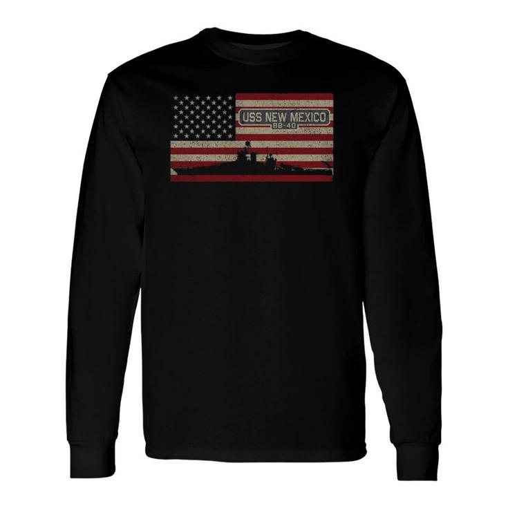 Uss New Mexico Bb-40 Battleship Vintage Usa American Flag Long Sleeve T-Shirt