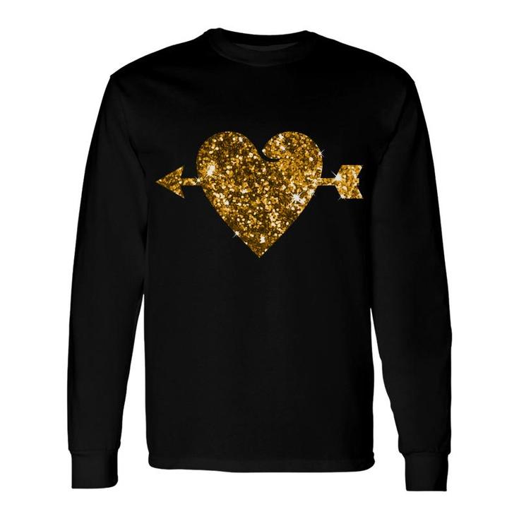 Valentines Day Gold Valentine Heart With Arrow Long Sleeve T-Shirt