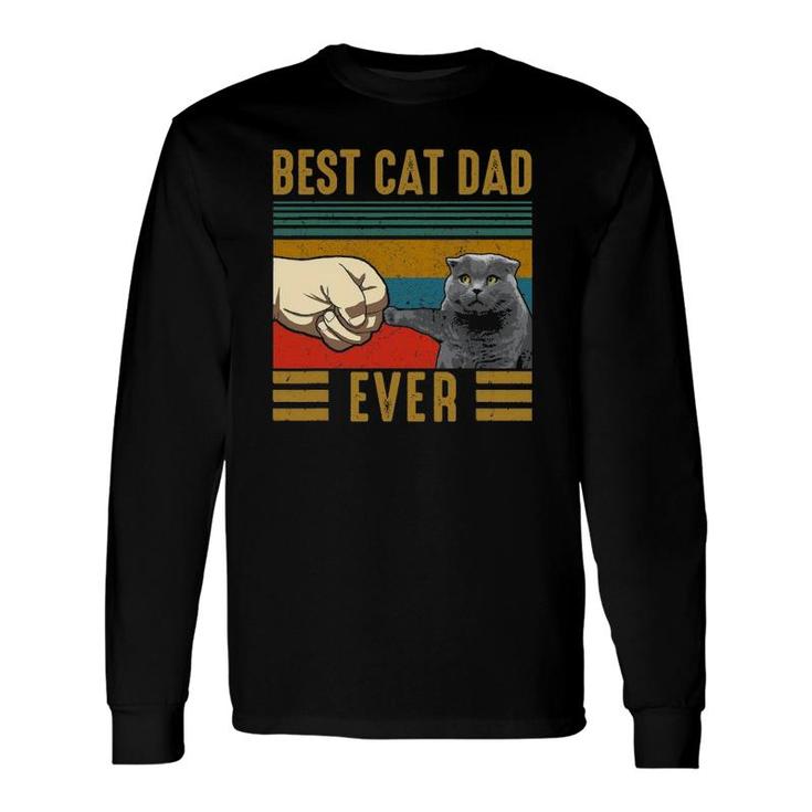 Vintage Best Cat Dad Ever Fathers Day Scottish Fold Cat Long Sleeve T-Shirt