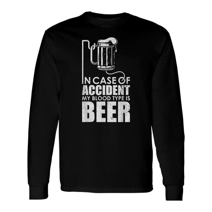 Vintage My Blood Type Is Beer Distressed Alcoholic Long Sleeve T-Shirt
