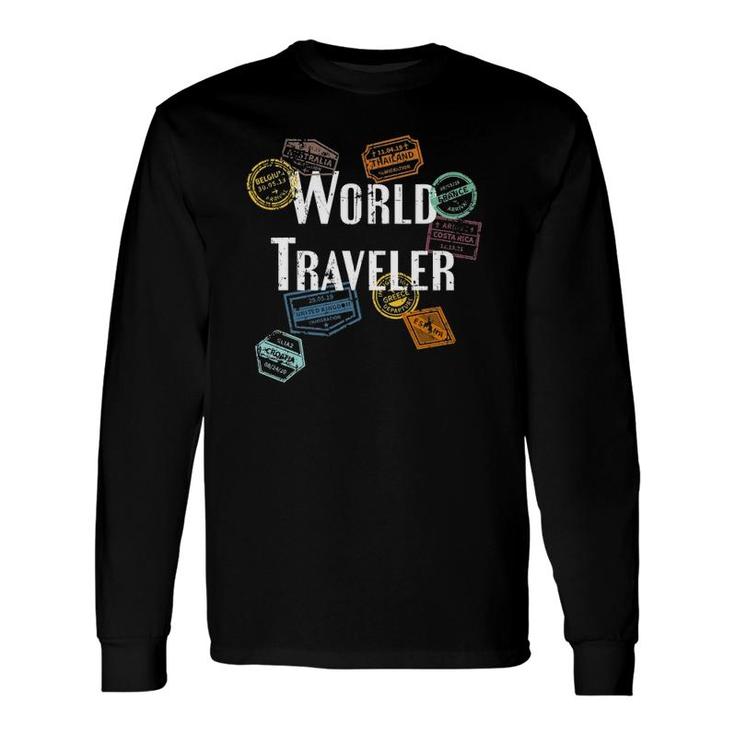 Vintage Distressed World Traveler Passport Stamp Gif Long Sleeve T-Shirt T-Shirt