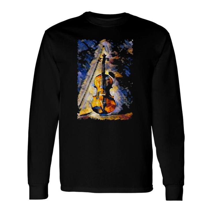 Violin Painting Violinist Music Orchestra String Player Art Long Sleeve T-Shirt