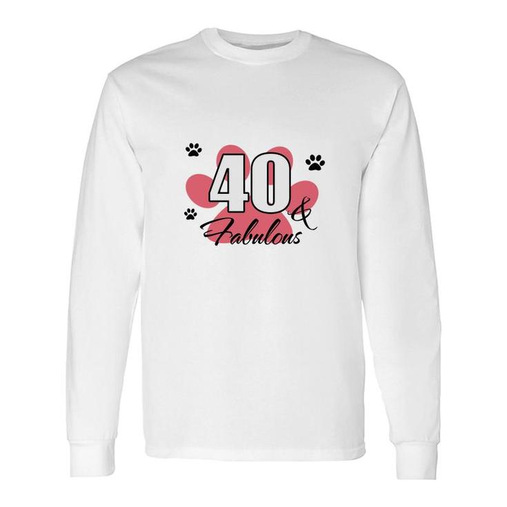 40 Happy Birthday 40Th Pink Paw Print Cat Animal Long Sleeve T-Shirt