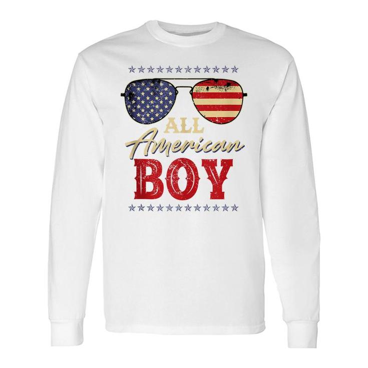 All American Boy 4Th Of July Us Flag Boys Sunglasses Long Sleeve T-Shirt
