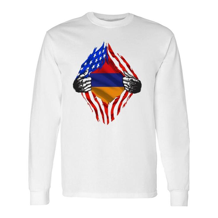 Armenian Heritage Armenia Roots Us American Flag Patriotic Long Sleeve T-Shirt