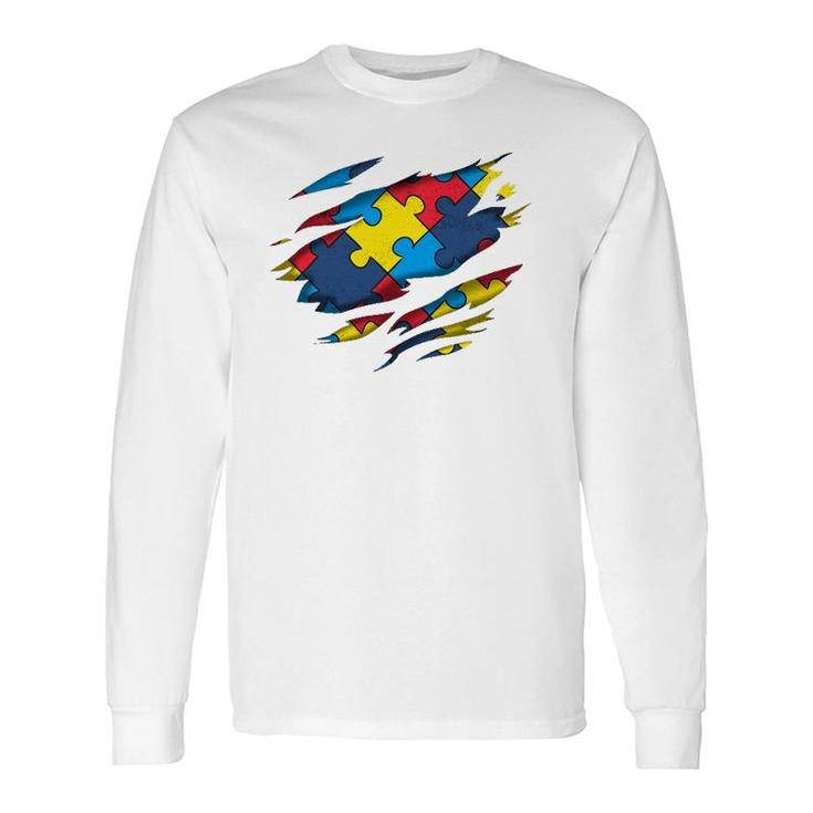 Autism Awareness Power Superhero Puzzle Piece Long Sleeve T-Shirt T-Shirt