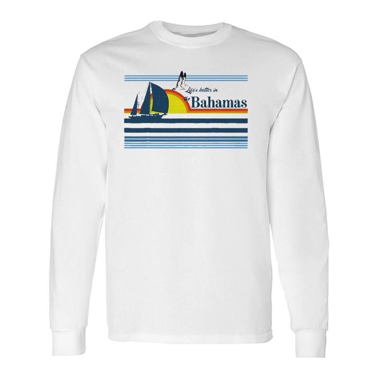 The Bahamas Beach Retro 70S 80S 90S Sailing Boat Sunset Surf Long Sleeve T-Shirt T-Shirt