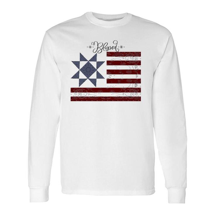 Barn Quilt July 4Th Vintage Usa Flag S Long Sleeve T-Shirt