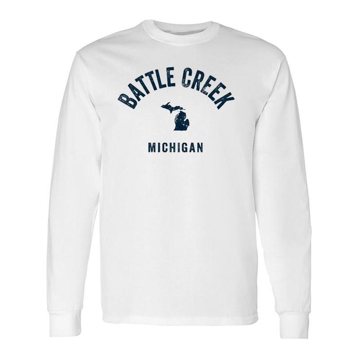 Battle Creek Michigan Mi Vintage 70S Sports Navy Print Long Sleeve T-Shirt