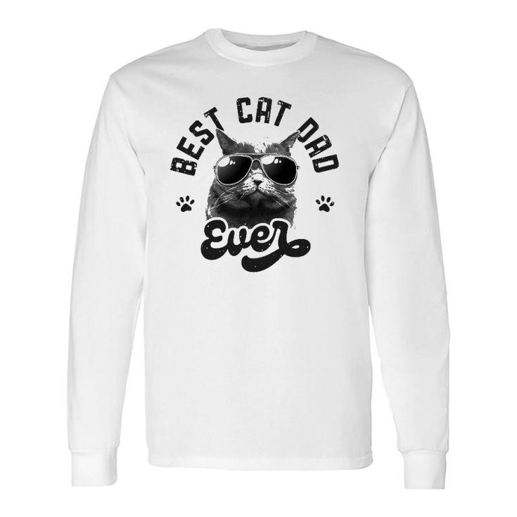Best Cat Dad Ever Daddy Fathers Day Retro Vintage Men Long Sleeve T-Shirt