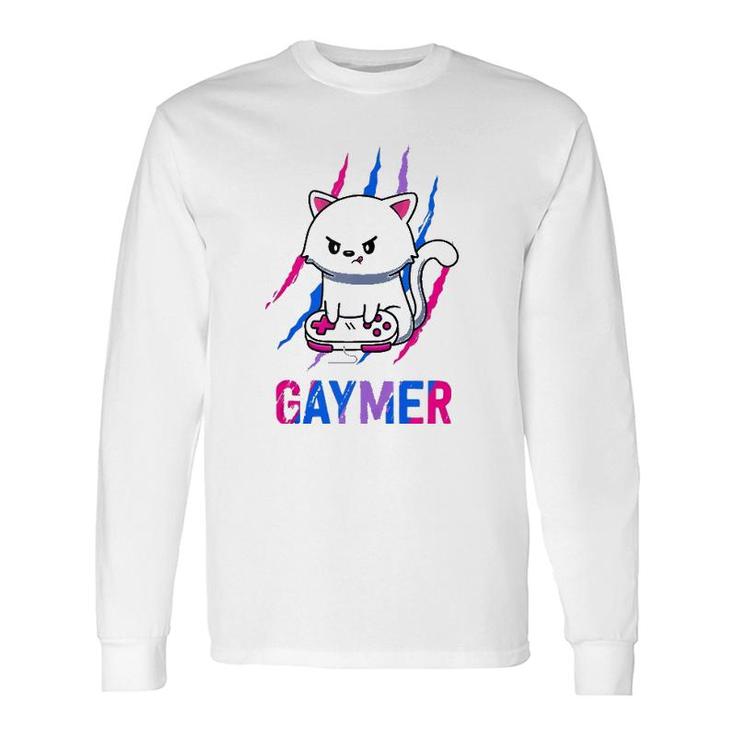 Bisexual Gaymer Geek Pride Lgbt Video Game Lovers Cat Long Sleeve T-Shirt