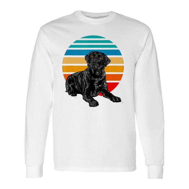 Black Labrador Dog Sunset Vintage Retro Style Black Lab Long Sleeve T-Shirt