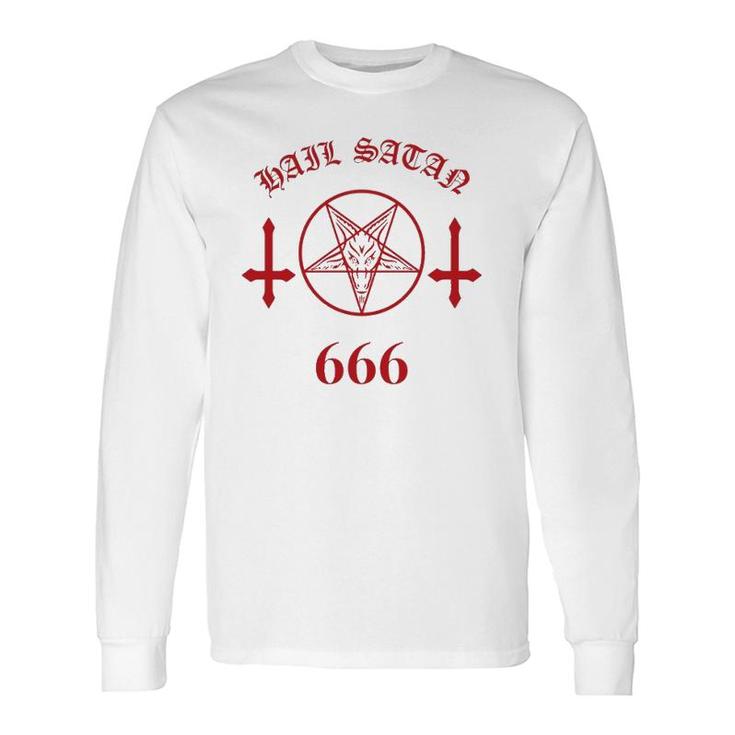 Blood Red Satanic Pentagram Hail Satan 666 Upside Down Cross Long Sleeve T-Shirt T-Shirt