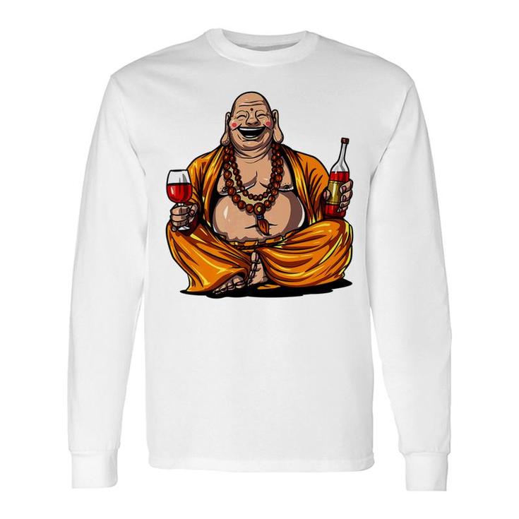Buddha Wine Drinking Yoga Meditation Spiritual Long Sleeve T-Shirt