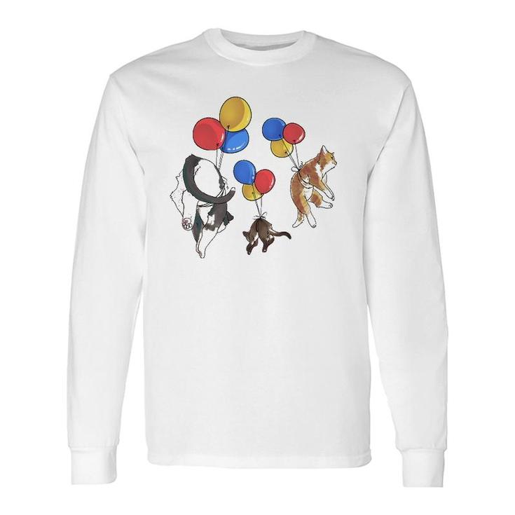 Cats Balloons Art By Tangie Marie Long Sleeve T-Shirt T-Shirt