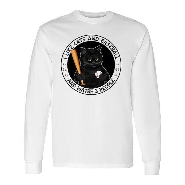 I Like Cats And Baseball And Maybe 3 People Vintage Long Sleeve T-Shirt
