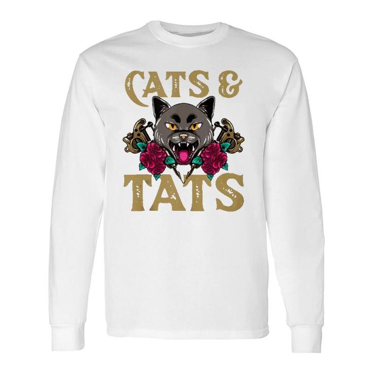 Cats And Tats Ink Tattoo Gun Cat Lover Long Sleeve T-Shirt T-Shirt