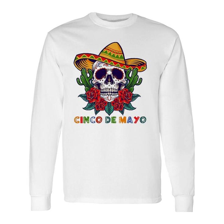 Cinco De Mayo Mexican Cross Sunglasses Skull Mustache Long Sleeve T-Shirt