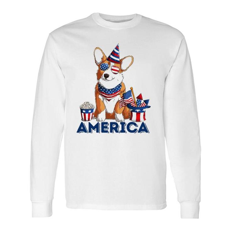 Corgi Dog American Flag Sunglasses Patriotic 4Th July Merica Long Sleeve T-Shirt