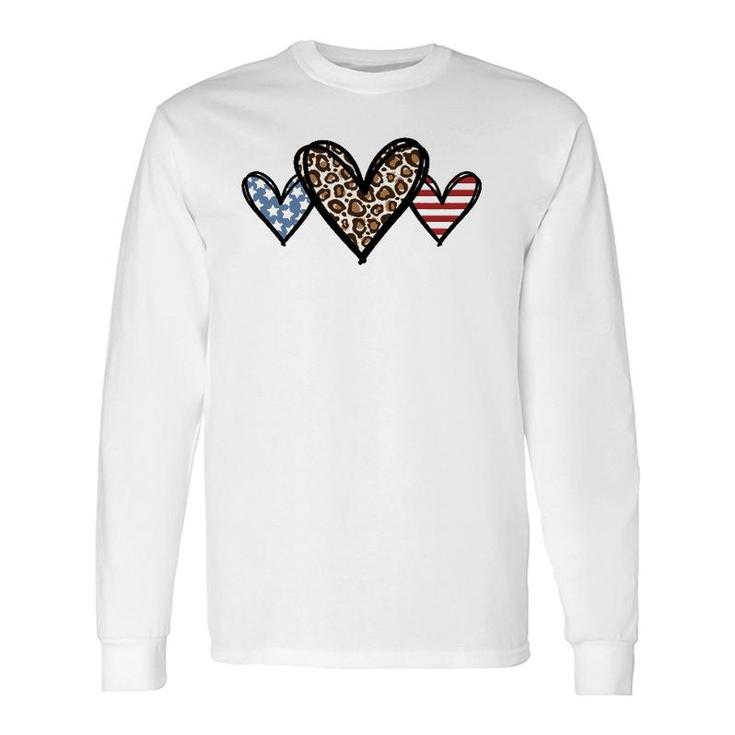 Cute American Flag Hearts Fourth 4Th Of July Usa Patriotic Long Sleeve T-Shirt