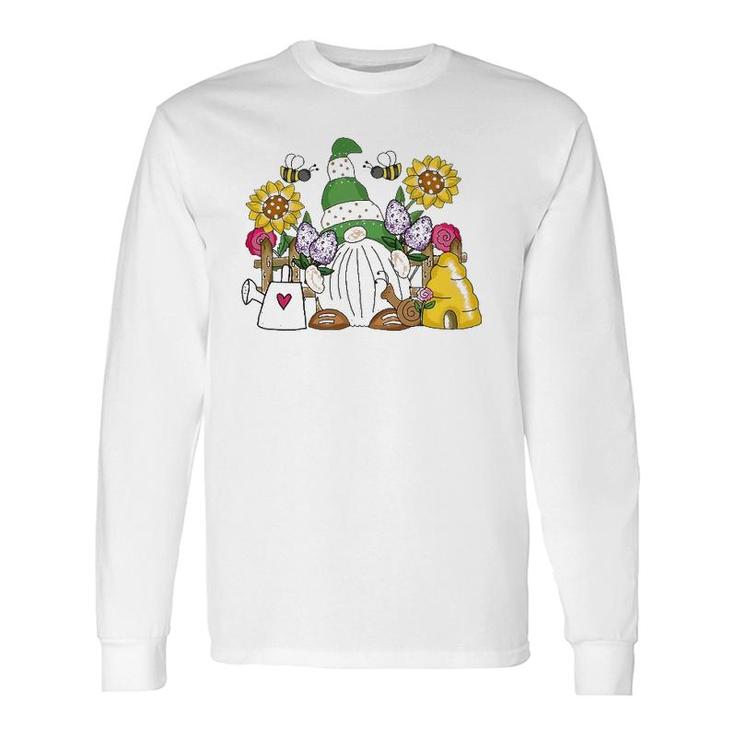 Cute Flower Garden Gnome With Bees And Flowers Gardener Long Sleeve T-Shirt T-Shirt