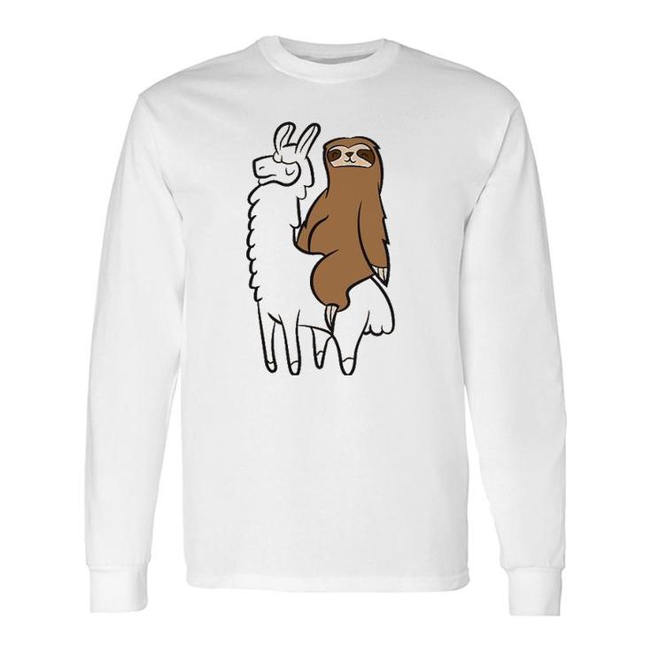 Cute Sloth Riding On Llama Love Llama And Sloths Long Sleeve T-Shirt T-Shirt