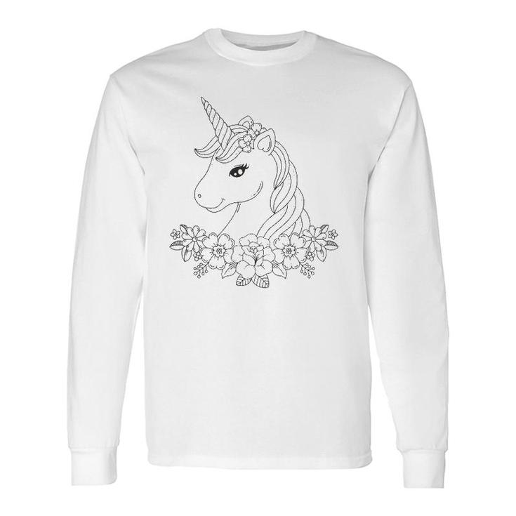 Cute Unicorn To Paint And Color In For Children Long Sleeve T-Shirt
