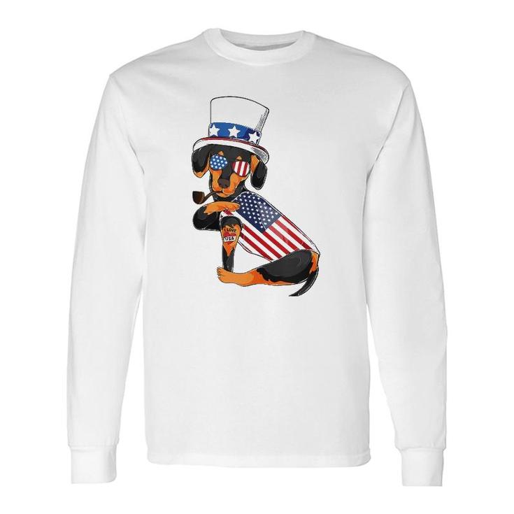 Dachshund Dog Merica 4Th Of July Usa American Flag Men Women Long Sleeve T-Shirt