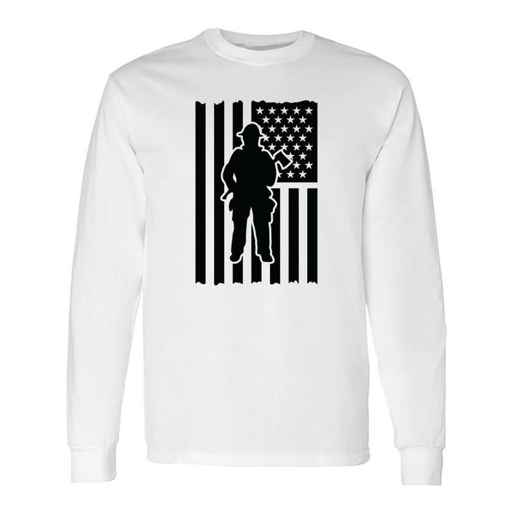Firefighter Usa Flag Black For Firefighter Long Sleeve T-Shirt