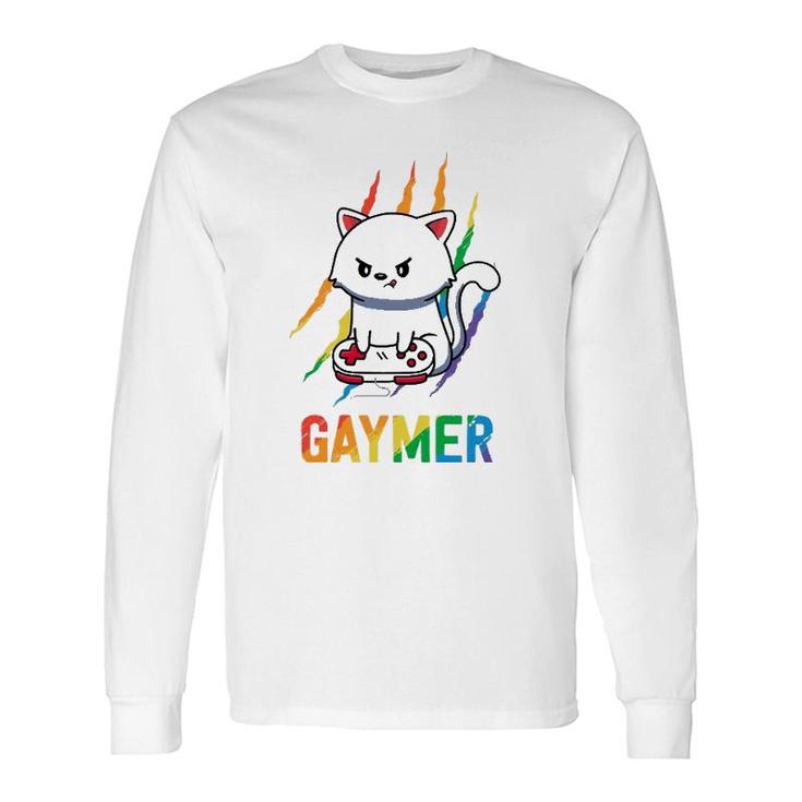 Gaymer Lgbt Cat Pride Rainbow Video Game Lovers Long Sleeve T-Shirt