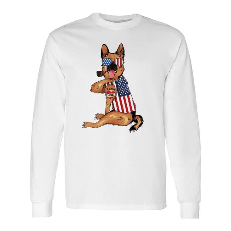 German Shepherd Dog Merica 4Th Of July Usa American Flag Men Long Sleeve T-Shirt
