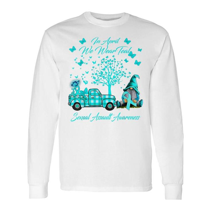 Gnomes In April We Wear Teal Sexual Assault Awareness Long Sleeve T-Shirt