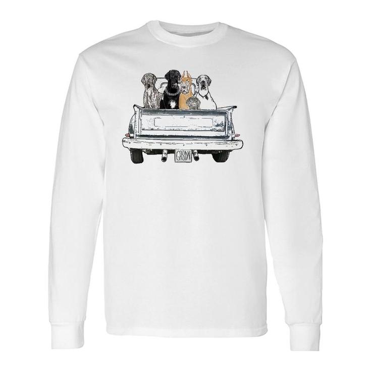 Great Danes In A Pickup Truck Top For Large Dog Dad Long Sleeve T-Shirt T-Shirt