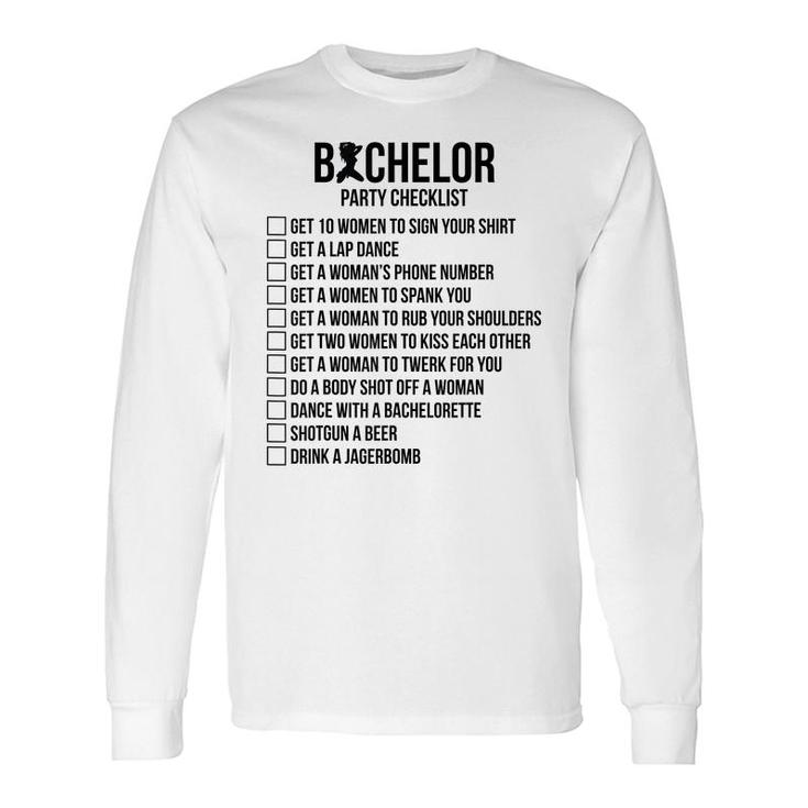 Groomsmen Groom Squat Men Bachelor Supplies Party Checklist Long Sleeve T-Shirt