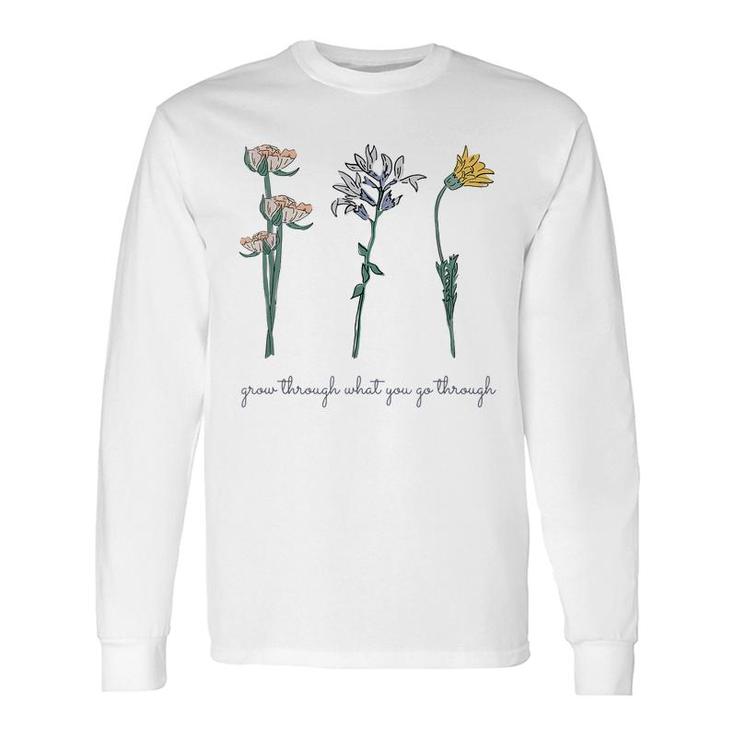 Grow Through What You Go Through Vintage Wildflower Poppy Long Sleeve T-Shirt