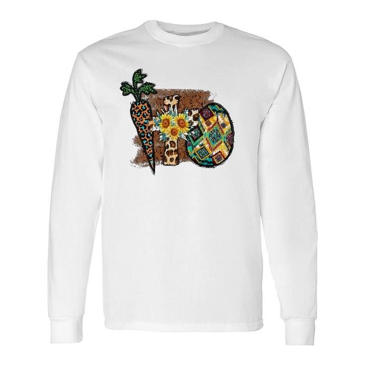 Happy Easter Graphic Leopard Carrot Egg Cross Long Sleeve T-Shirt T-Shirt