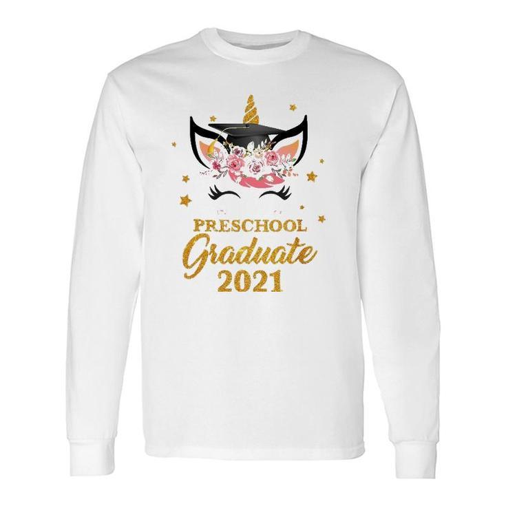Happy Graduation Preschool Graduate Floral Unicorn Cute Long Sleeve T-Shirt