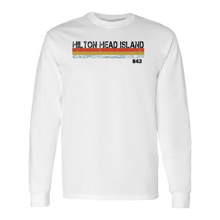 Hilton Head Island Sc Area Code 843 Vintage Stripes Long Sleeve T-Shirt